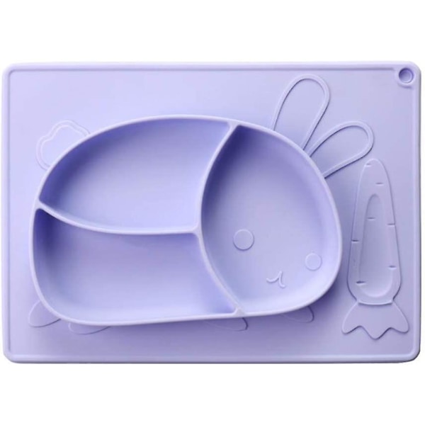 Kanin silikonplate med innebygd dekkeunderlag for småbarn - Bpa-fri 3 rutenett delt fôring