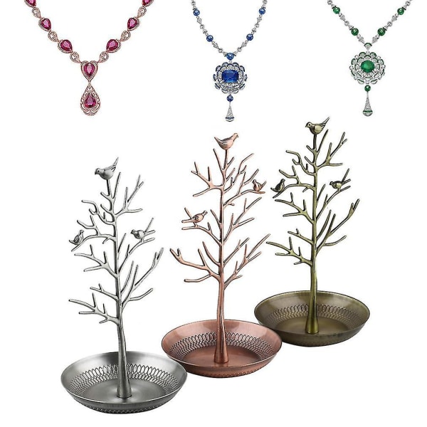 Vintage Bird Tree Smykker Stand Holder Halskjede Display