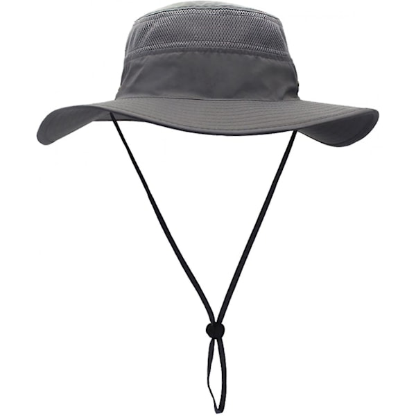 Herrar Solhatt Upf 50+ Bredbrättad Bucket Hat Vindtät Fiskehatt, Mörkgrå