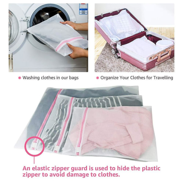 Vaskerinettposer for tøy - 5 pakke (1xl+2l+2m) Gjenbruk, kraftig vaskemaskinpose for bluse,