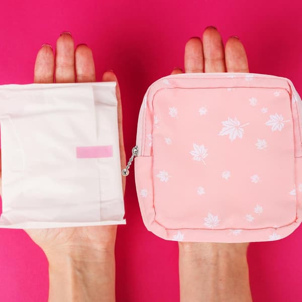 4-pack bärbara tamponghållare mensväskor för kvinnor, multifunktionellt sanitetspåse-set med grå prick
