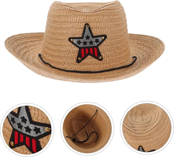 Barn Stråhette Solhatt Sommerhatter for Jenter Bred Brem Khaki Motedesign Enkel å Pakke Solbeskyttelse