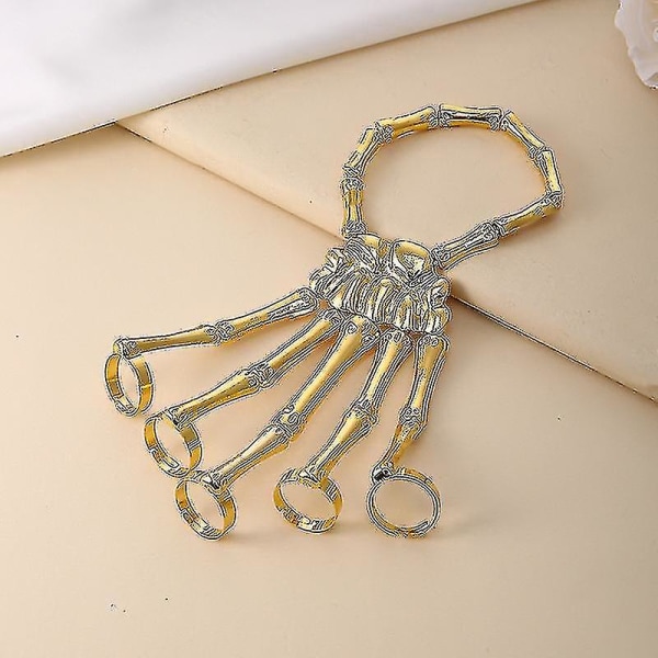 Halloween armbånd til kvinder gotisk punk håndkranie skelet elasticitetsarmbånd 2 stk guld + sort Bd-yuhao