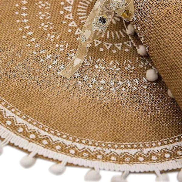 Pyöreät Pöytäliinat, 4 kpl Setti, Boho Kudotut Jute-Pöytäliinat (Valkoinen Pallo)