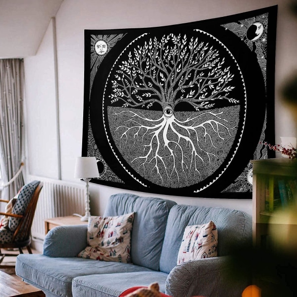 Tree Of Life Seinäkuvakudos Aurinko ja Kuu Esteettinen kuvakudos Seinäriippu Musta Valkoinen Mandala Seinävaatteita Seinätaide sisustus Olohuoneen Makuuhuoneeseen (puu
