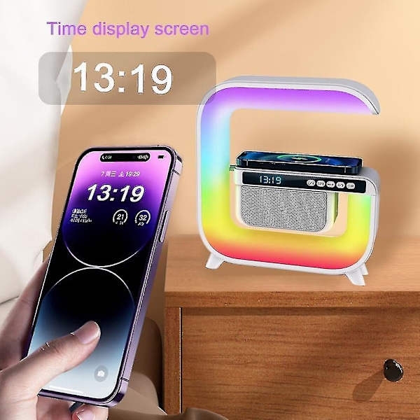 Trådlös Laddningslampa, 7 Färgväxlande Bluetooth-högtalare Väckarklocka med Ljus, RGB Bordlampa med Bluetooth-högtalare