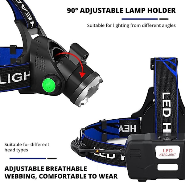 LED-huvudlampa Sensor Fiske T6/l2/p50 3 Lägen Zoombar