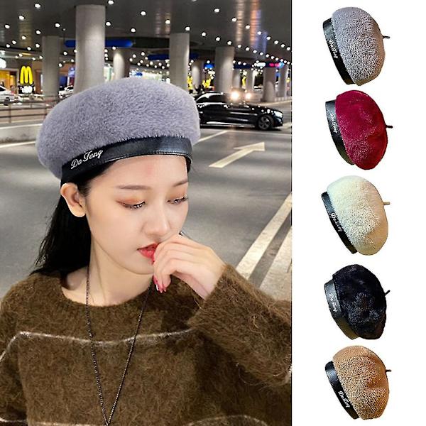 Elegant Beret Mode Britisk Vintage Maler Hat Beanie Hat Til Efterår Vinter Wine red