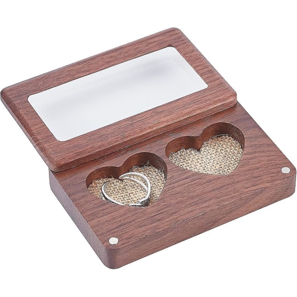 Double Heart Ring Box Rustik Bärare Träkuddhållare