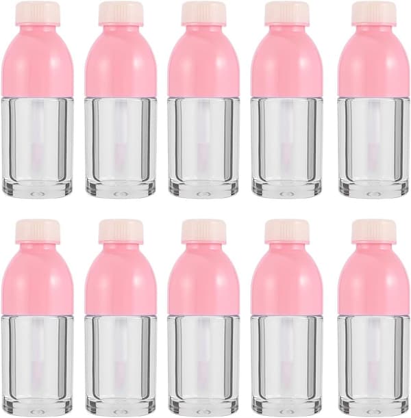 10 stk. små tomme læbeglasflasker plastrør læbeglasbeholdere med lyserøde låg til kvinder DIY makeupopbevaring