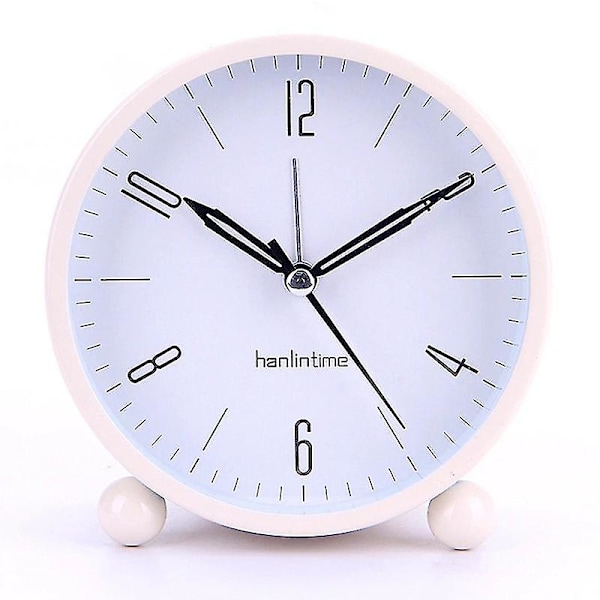 Tyst väckarklocka, Tick-Free Analog Väckarklocka, Minimalistisk Rund Metall Ljus Väckarklocka Beige