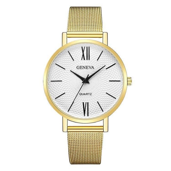 Personlig kreativ utskrift Dameklokke Roman Scale Fashion Mesh Strap Quartz Watch Dame Golden