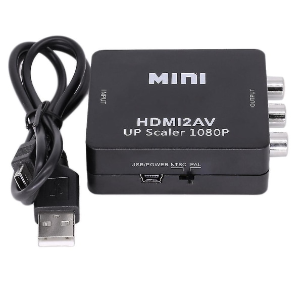 Svart Mini HDMI till RCA AV CVBS 1080p Adapter Konverterare