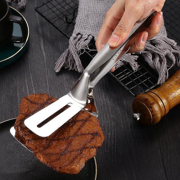 Rustfrit Stål Steak Tænger 304 Stegt Fisk Spatel Køkken Husholdning Mad Tænger, Grill Tænger 1stk-sølv)