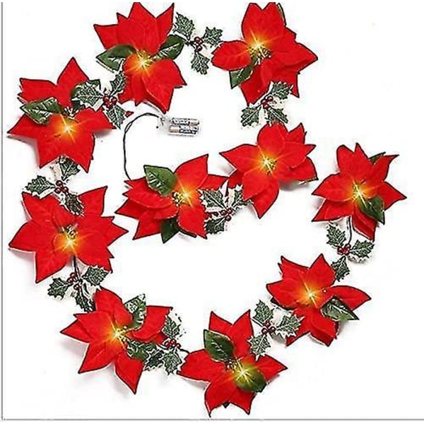 Christmas Wreath Red Berry Maple Leaf Velvet Fairy Lights