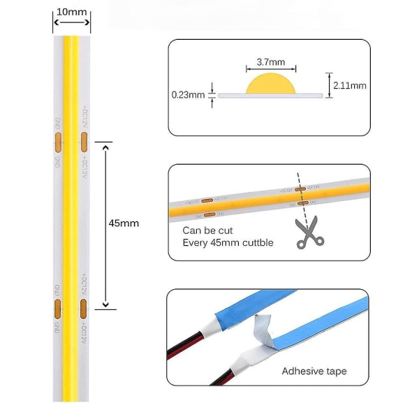 2m COB LED-nauhavalo 640 LEDiä 10mm 12v