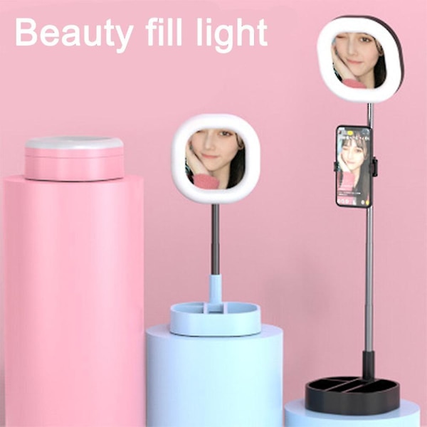 LED-ringlampa Vikbar Fylllampa Med Spegel Mobiltelefonhållare, 3 Färglägen Och 10 Ljusstyrka Ringlampa För Video Live Streaming Make-up Foto