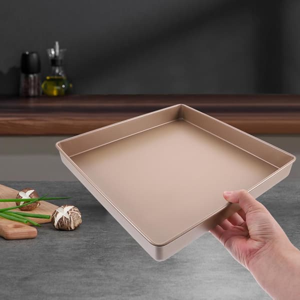 Firkantet bageform i kulstofstål, non-stick bageplade med multifunktionelt design, gylden farve, robust