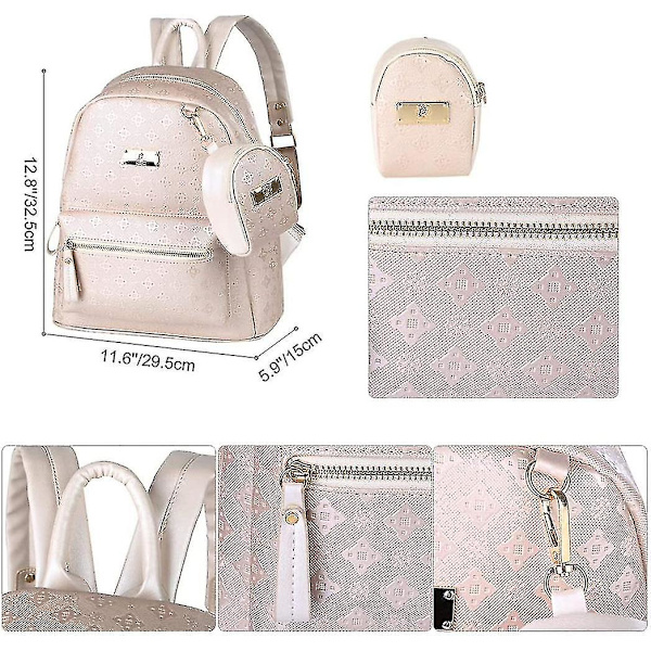Ryggsäck Dam Elegant PU Läder Ryggsäck Flickor För Kvinnor Svart Beige