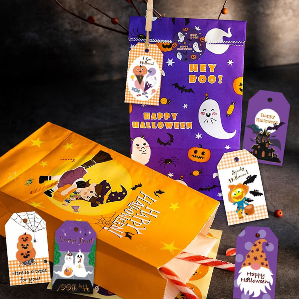 1 sett Halloween-gavemerker Utsøkt mønster Flere former Glat kant Burr Free Enhance Atmosphere Jam Halloween-tematrykk Candy Bag Tag T-yuhao A