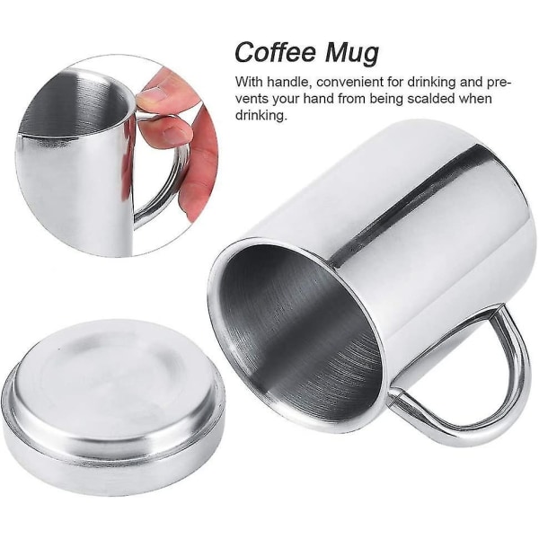 Rustfrit Stål Kaffe Krus, Dobbelt Væggede Krus Med Låg Og Håndtag Til Vandreture Camping Krus