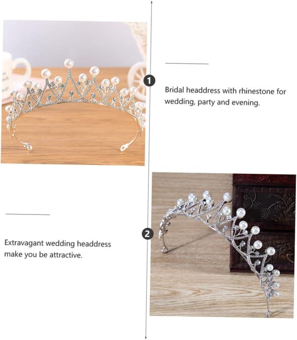 Brudekrone Perle Rhinestone Hodeplagg Elegant Bryllupshårdekor