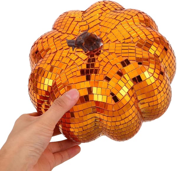 Spejl græskarpynt Disco Style Glas Græskar Indretning til Halloween Thanksgiving Bord Midtpunkt Efterår Høst Indretning