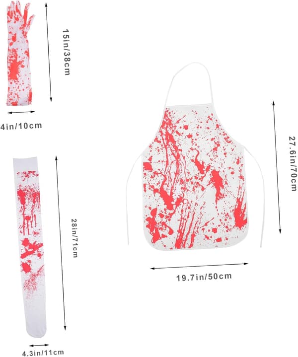 Gjenbrukbart Halloween Blodig Forkle Hansker og Sokker Sett Myk Polyester Skummelt Blodflekket Kostymerekvisitter