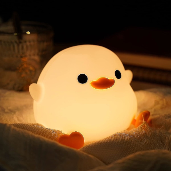 Dodo Duck nattlys, søt andelampe, silikondimbar nattlampe for barnehager, oppladbar led nattbordslampe med 20 minutter timertrykkkontroll Baby Gi
