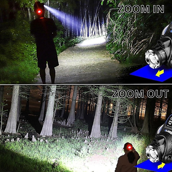 LED-huvudlampa Sensor Fiske T6/l2/p50 3 Lägen Zoombar
