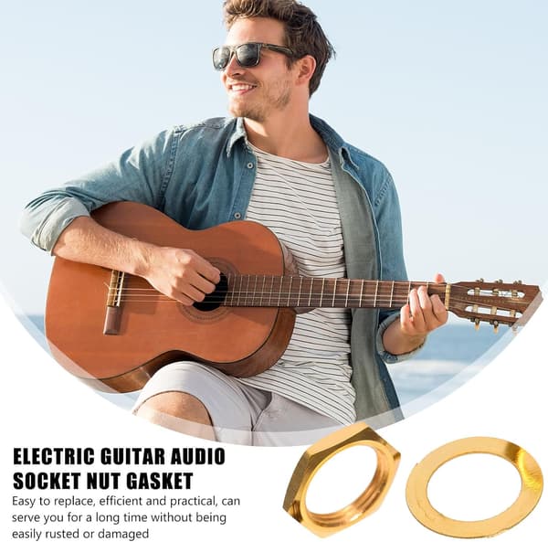 Sett med mutter og skive til elgitar-jack, metallmateriale 10 stk.