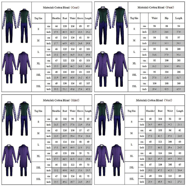The Joker Kostym Set - Rocka som Jokern! (Kappa, Skjorta, Väst, Slips, Handskar, Byxor) För Vuxna M