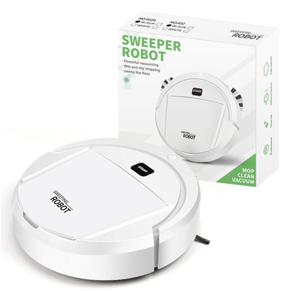 Robotdammsugare, svepande robot, ultratunn tyst, rengör hårda golv till medelhöga mattor, integrerat minne flera rengöringslägen dammsugare bästa fläkt White