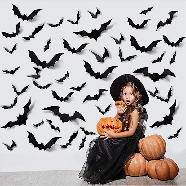 Halloween Vægsticker 3D Edderkopper Sorte 60 Styk