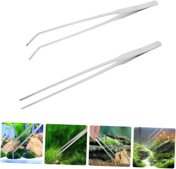 2 stk. 38 cm akvarietang i rustfrit stål til trimning af vandplanter