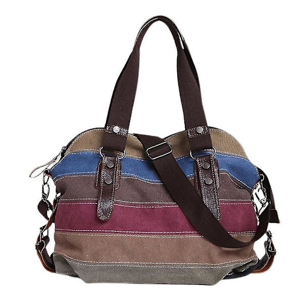 Damen Canvas Tote Crossbody Veske Multifarget Stripe Hverdags Skulderveske