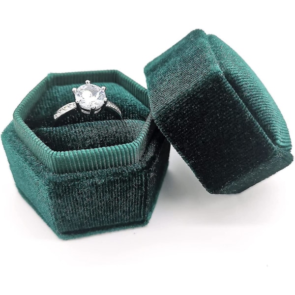 Sammet Hexagon Ring Box för bröllop smycken Present Single Piece