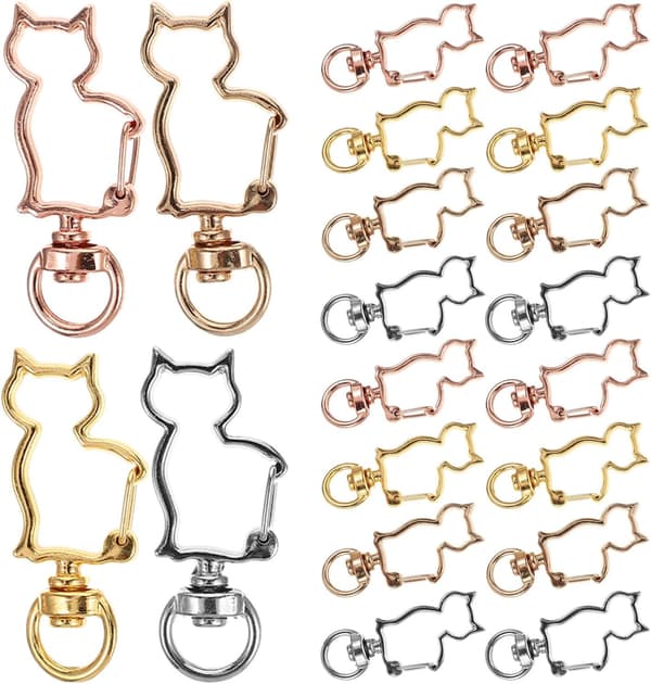 20 st kattformade fjäderkarbinhakar DIY nyckeltillbehör legerade vridbara lås set