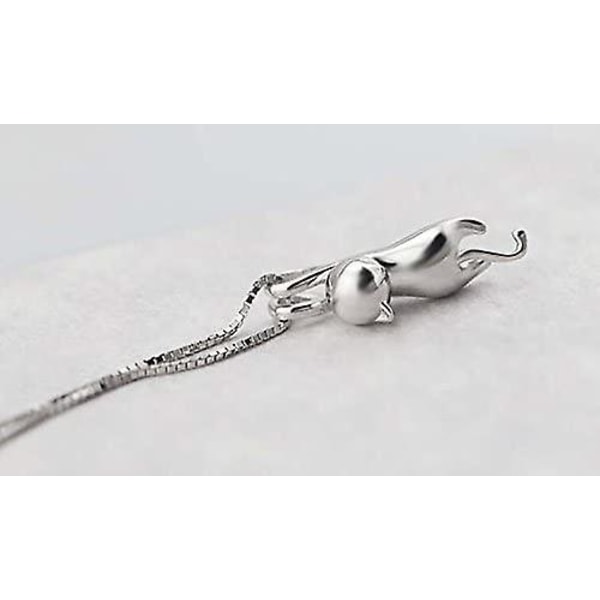 Womens 925 Silver 3d Söt hängande kattälskare Matt yta/slät hängande halsband 18 tums kedja (slät)