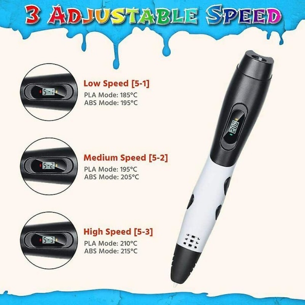 3d-utskriftspenn, smart 3d-penn med 2 Pla-filamenter, 3d-tegningspenne med LCD-skjerm