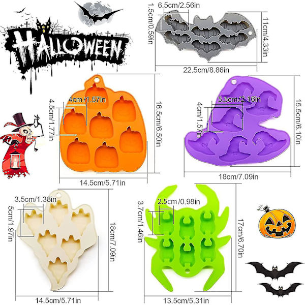 5 stk Halloween Silikonforme, Halloween Party Slikforme Non-stick Halloween Bageforme Med Græskar Bat Spøgelse Troldmand Hat Til Køkkenbagning T Uu-y