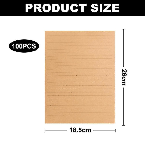 100 stk Vintage Kraft A5 Linjeret Brevpapir Retro Skrivepapir Til Hjem Kontor Papirvarer, 21*14.8cm
