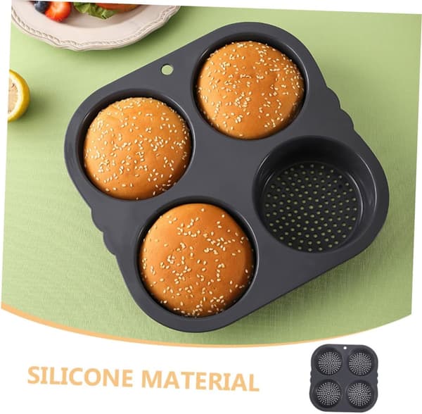 Varmebestandig silikon hamburgerringform med 4 hulrom, non-stick rund burgerbolle bakeform