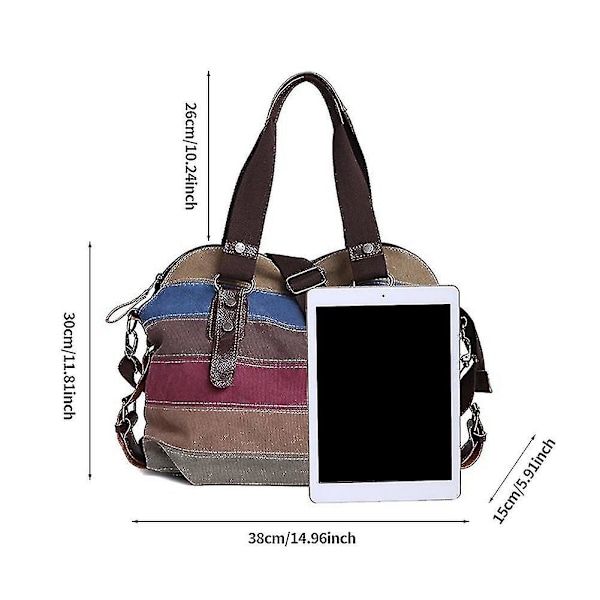 Damen Canvas Tote Crossbody Veske Multifarget Stripe Hverdags Skulderveske