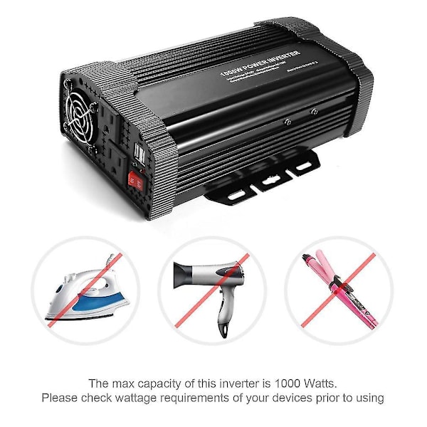 P1000c 1000W Bilstrømsomformer DC12V AC110V Solcelleomformer