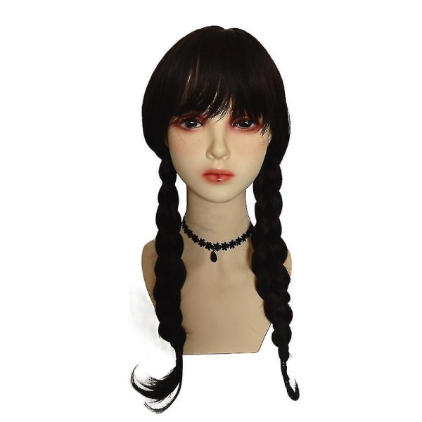 Keskiviikkona Addams Girls Kids Univor Peruukki Fancy Up Costume Role Play -puku 8-9 Years Only Wig B Style