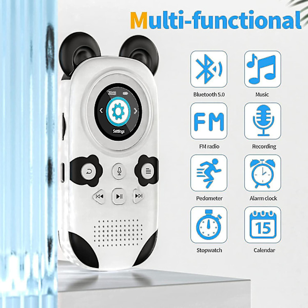 Sööt Pandakarhu MP3-soitin Kaiuttimilla Lapsille 32 Gt Bluetooth 5.0 MP3-soitin Tukee Enintään 128 Gt TF-korttia Kannettava Lossless Hifi Urheilusoitin