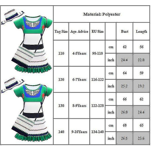 4-10 Pige Buzz Lightyear Kostume + Hat + Taske 7-8 Years