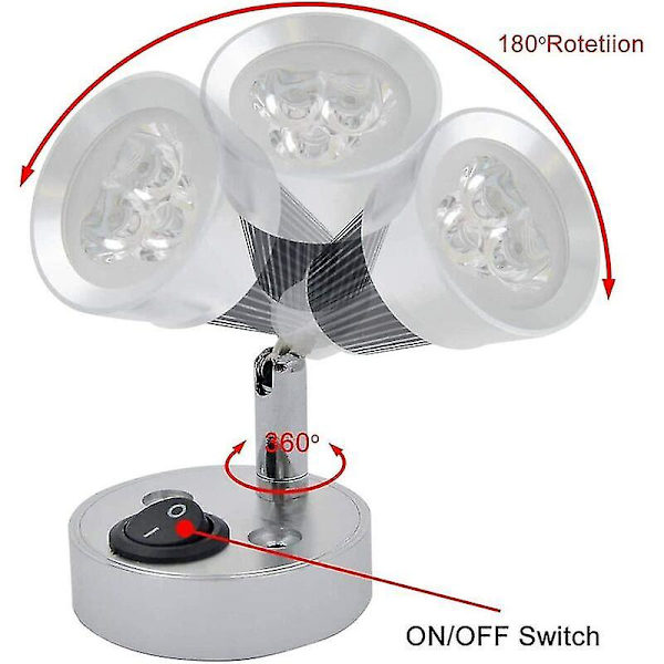 12V LED Leselys med bryter for bobil, campingvogn, båt - Varmt lys