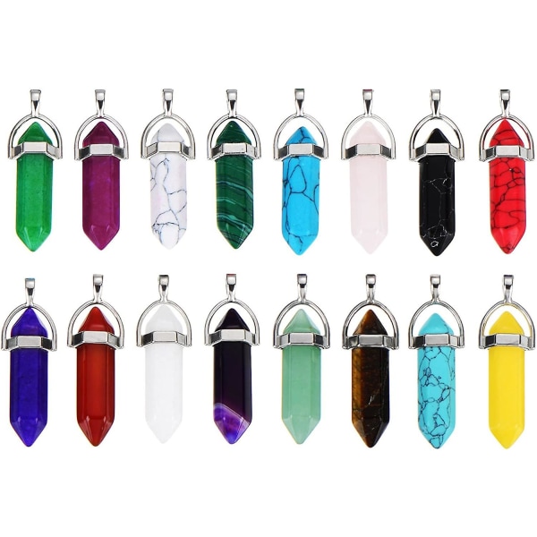 16 Pieces Lmell Pointed Quartz Stone Hexagonal Crystal Pendants Bullet Gemstone Gift